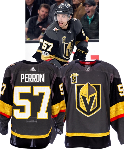David Perrons 2017-18 Vegas Golden Knights Inaugural Season Game-Worn Jersey (Set 1) with Team LOA - Inaugural Season and NHL Centennial Patches! - Team Repairs! - Photo-Matched!