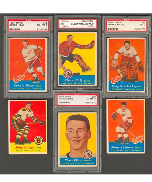 1957-58 Topps Hockey Complete 66-Card Set Including Howe, Sawchuk, Pilote and Hall PSA/KSA-Graded Cards