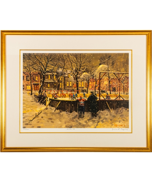 Maurice Richard Signed "Hiver 57" Framed Limited-Edition Hockey Lithograph #418/600 by Michel Lapensee (28” x 34”) 