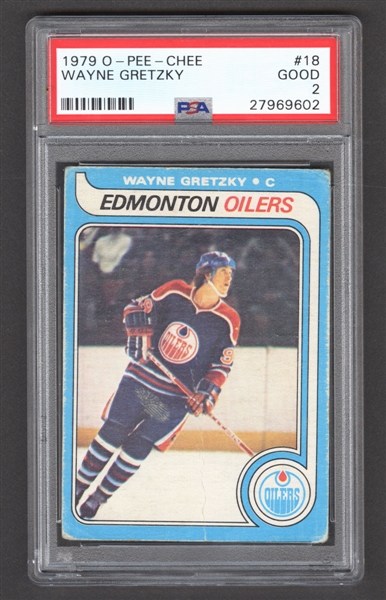 1979-80 O-Pee-Chee Hockey Card #18 HOFer Wayne Gretzky Rookie - Graded PSA 2