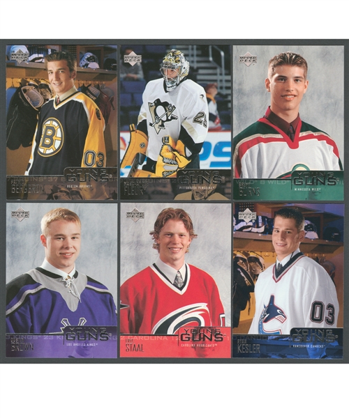 2003-04 Upper Deck Hockey Complete 475-Card Set with All Young Guns Including Fleury, Bergeron and Burns RCs