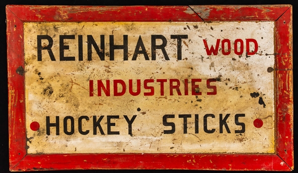 Vintage Reinhart Wood Industries Hockey Stick Trade Sign (26” x 43 ½”) 