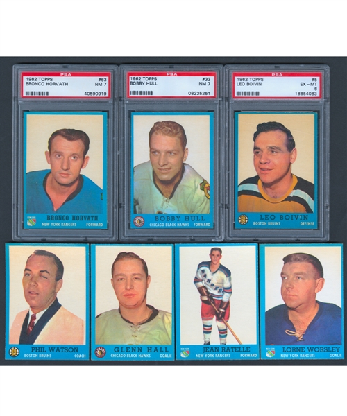 1962-63 Topps Hockey Complete 66-Card Set with Graded Cards Including #33 Bobby Hull (PSA NM 7)