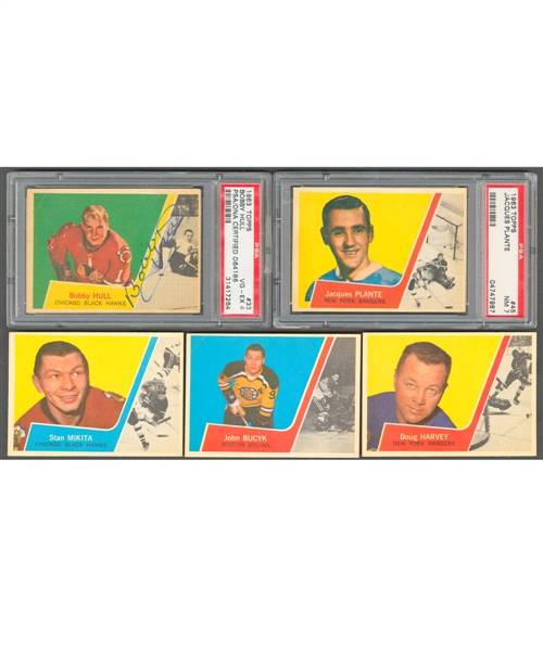 1963-64 Topps Hockey Complete 66-Card Set with Graded Cards Including Signed #33 Bobby Hull (PSA VG-EX 4 / Certified)
