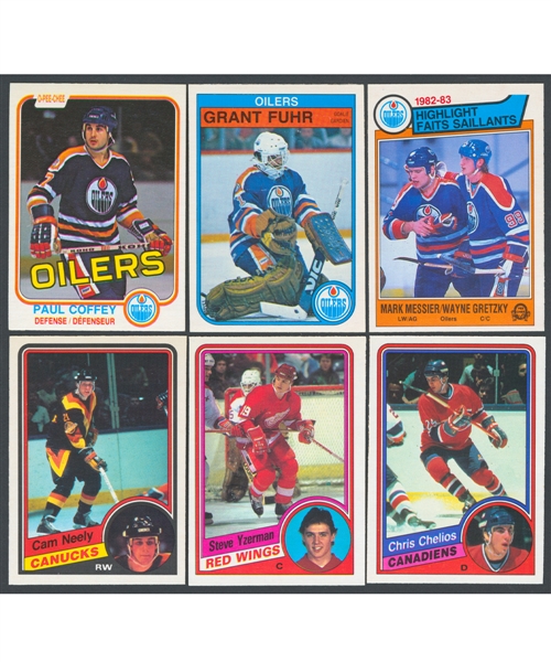 1981-82 (2), 1982-83, 1983-84 and 1984-85 O-Pee-Chee Hockey Sets (5) with Some Wrappers/Display Boxes