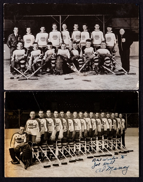 New York Americans 1933-34 and 1938-39 Real Photo Postcards with HOFers Simpson, Worters, Dutton, Schriner, Stewart and Smith