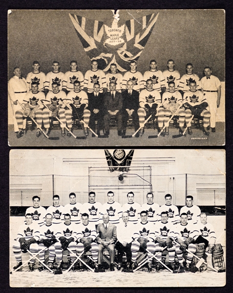 Toronto Maple Leafs 1937-38 Real Photo Postcard Plus 1946-47 Stanley Cup Champions Quaker Oats “Hockey Slogan Contest” Postcard 