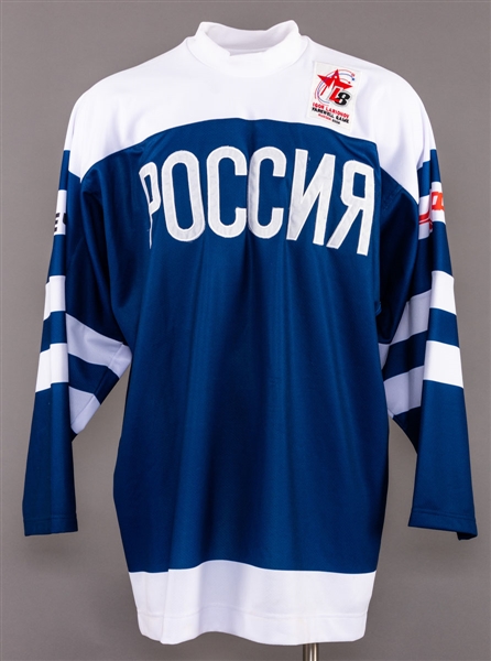 Sergei Nemchinovs 2004 "Team CCCP" Signed Game-Worn Jersey from the Igor Larionov Farewell Game with Larionovs Signed LOA