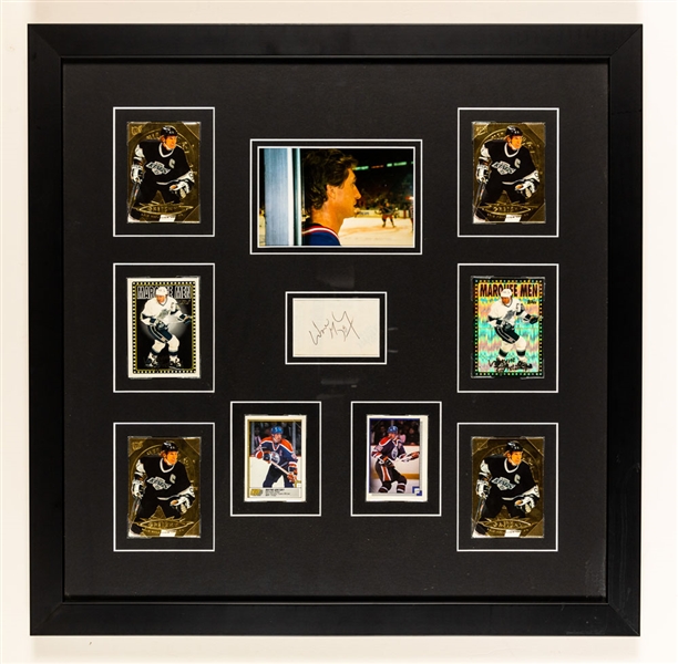 Wayne Gretzky Edmonton Oilers/Los Angeles Kings Signed Cuts Framed Montage Displays with Hockey Cards (2)