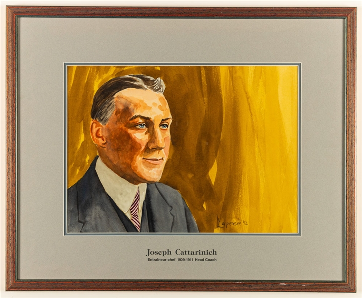 Joseph Cattarinich 1909-11 Montreal Canadiens Head Coach Original Michel Lapensee Painting Framed Display from the Montreal Forum (19" x 23")