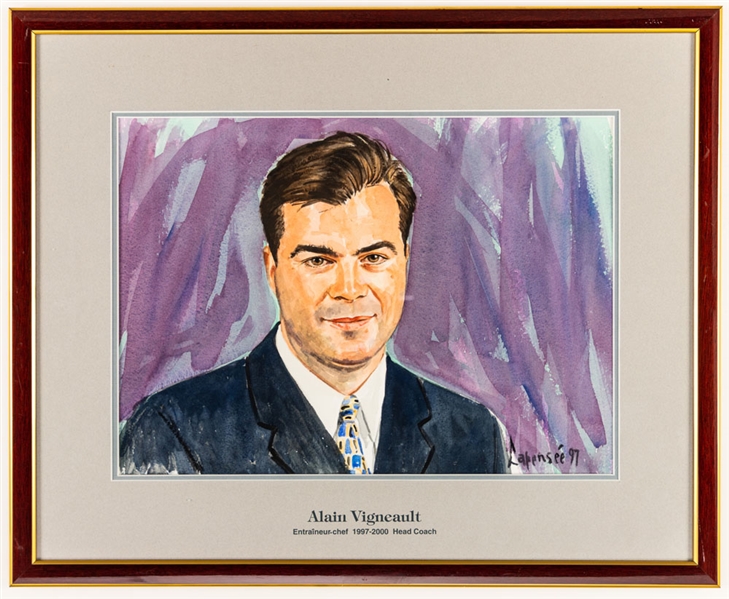 Alain Vigneault 1997-2000 Montreal Canadiens Head Coach Original Michel Lapensee Painting Framed Display from the Molson Centre (19" x 23")