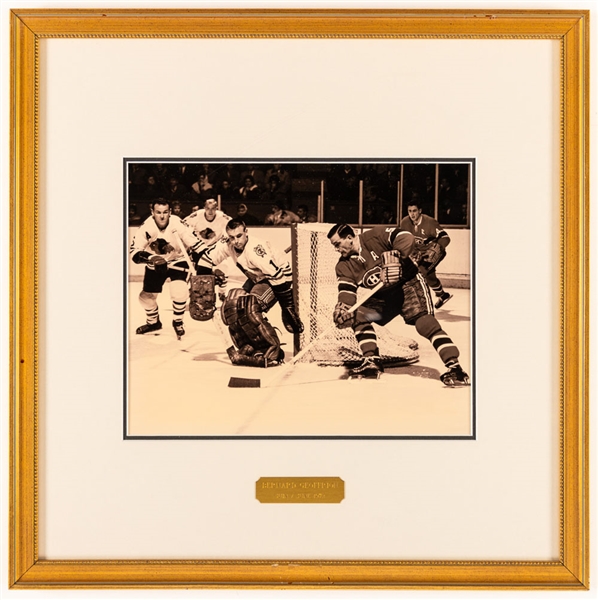 Bernard “Boom Boom” Geoffrion Montreal Canadiens Hockey Hall of Fame Honoured Member Framed Photo Display from the Montreal Canadiens Archives (16" x 16")