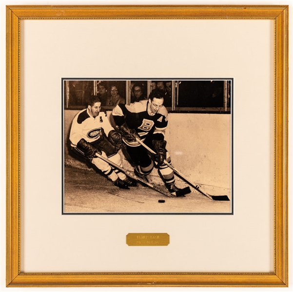 Elmer Lach Montreal Canadiens Hockey Hall of Fame Honoured Member Framed Photo Display from the Montreal Canadiens Archives (16" x 16")