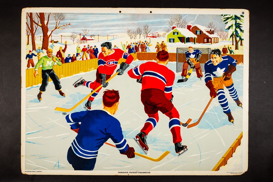 Vintage 1947 Montreal Canadiens and Toronto Maple Leafs Schola Lithograph on Board (27" x 37") 