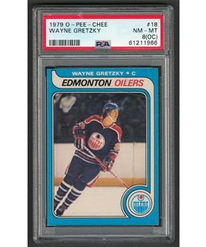 1979-80 O-Pee-Chee Hockey Card #18 HOFer Wayne Gretzky Rookie - Graded PSA 8 (OC)