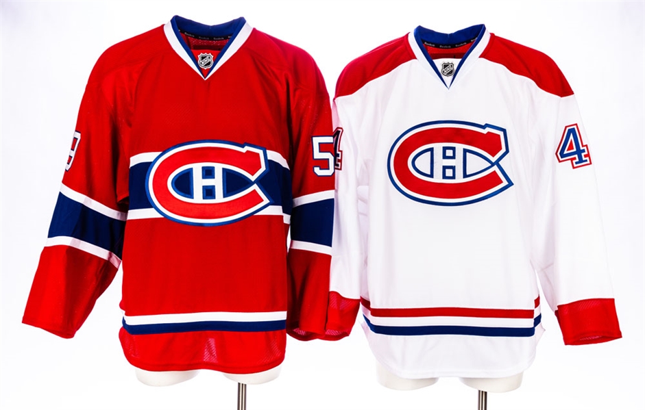 Dalton Thrower’s and Davis Drewiskie’s 2012-13 Montreal Canadiens Game-Issued Home and Away Jerseys with Team LOAs 