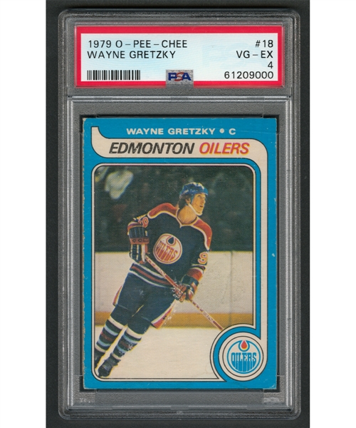 1979-80 O-Pee-Chee Hockey Card #18 HOFer Wayne Gretzky Rookie - Graded PSA 4