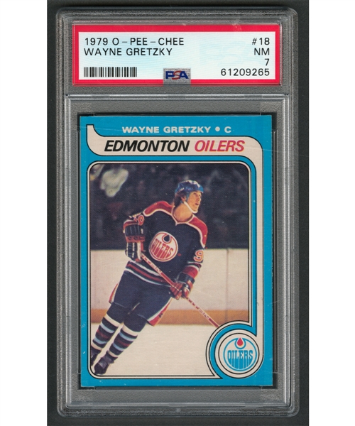 1979-80 O-Pee-Chee Hockey Card #18 HOFer Wayne Gretzky Rookie - Graded PSA 7