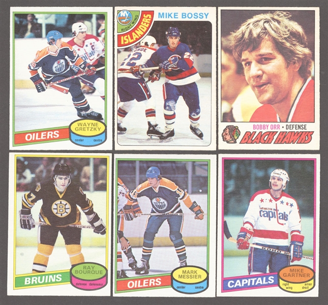 1977-78 to 1982-83 O-Pee-Chee Hockey Card Collection Including 1978-79 OPC #115 Mike Bossy Rookie (2), 1980-81 OPC #289 Mark Messier RC and 1980-81 OPC #140 Ray Bourque RC