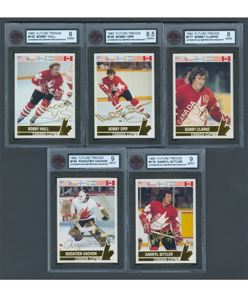 1992 Future Trends 1976 Canada Cup Signed Limited-Edition KSA-Graded Cards with COAs (5) Including Bobby Orr