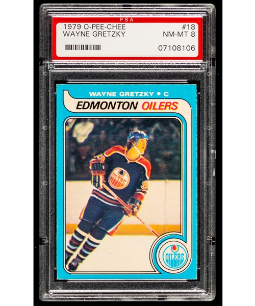 1979-80 O-Pee-Chee Hockey Card #18 HOFer Wayne Gretzky Rookie - Graded PSA 8