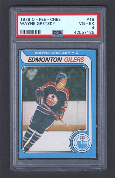 1979-80 O-Pee-Chee Hockey Card #18 HOFer Wayne Gretzky Rookie - Graded PSA 4