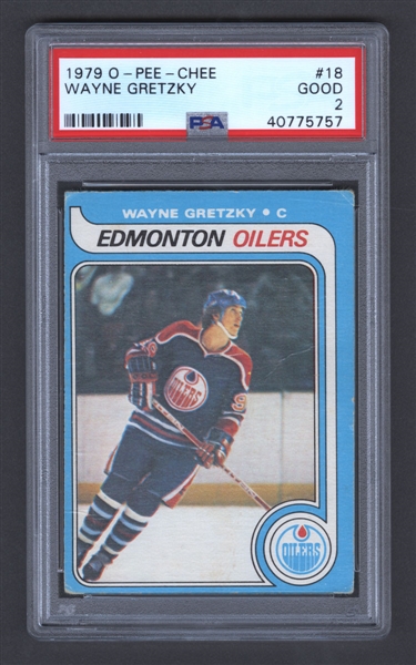 1979-80 O-Pee-Chee Hockey Card #18 HOFer Wayne Gretzky Rookie - Graded PSA 2