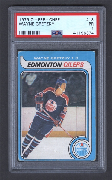 1979-80 O-Pee-Chee Hockey Card #18 HOFer Wayne Gretzky Rookie - Graded PSA 1