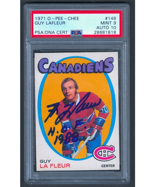 1971-72 O-Pee-Chee Hockey #148 HOFer Guy Lafleur Signed Rookie Card - Graded PSA 9 - Auto Graded PSA 10 - Highest Graded Pop-1 PSA/DNA Certified Lafleur Rookie Card!