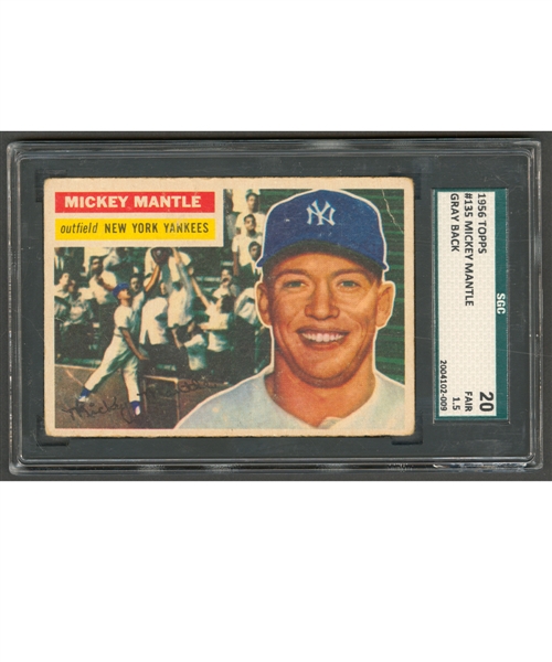 1956 Topps Baseball Card #135 HOFer Mickey Mantle (Gray Back) - Graded SGC 1.5