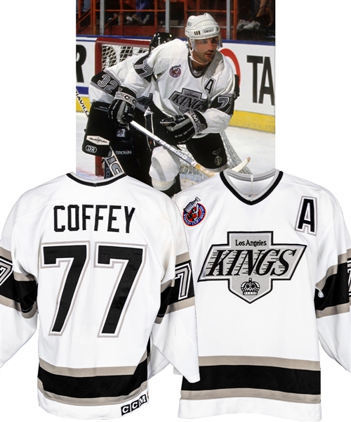 Paul Coffeys 1992-93 Los Angeles Kings Game-Worn Alternate Captains Jersey - Centennial Patch!