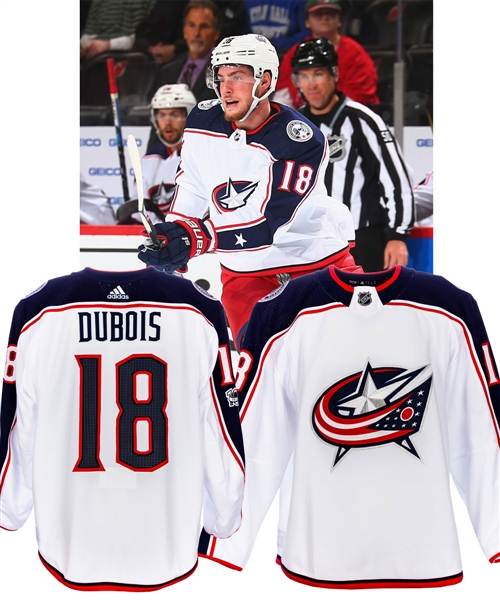 Pierre-Luc Dubois 2017-18 Columbus Blue Jackets Game-Worn Rookie Season Jersey with LOA - NHL Centennial Patch!