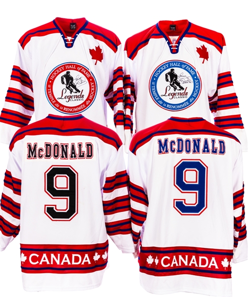 Lanny McDonalds Mid-2000s Signed Hockey Hall of Fame "Legends Classic Game" Game-Worn Jerseys (2) from His Personal Collection with His Signed LOA
