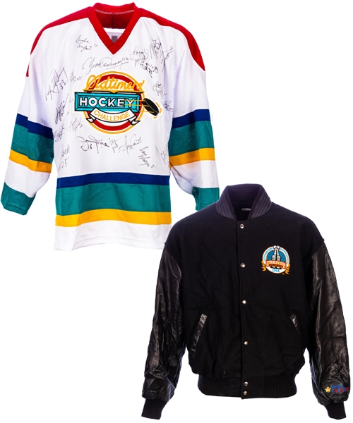 Lanny McDonalds 1990s Multi-Signed "Oldtimers Hockey Challenge" Jersey and 1994 Stanley Cup Jacket from His Personal Collection with His Signed LOA