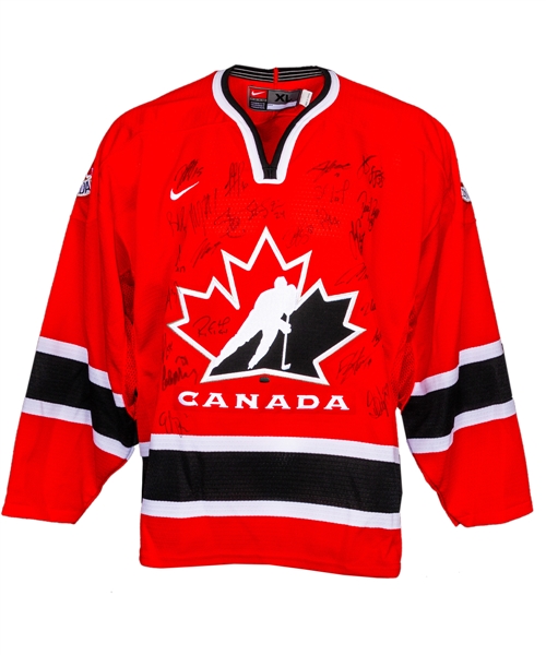 Lanny McDonalds 2004 IIHF World Championships Gold Medal Champions Team Canada Team-Signed Jersey from His Personal Collection with His Signed LOA