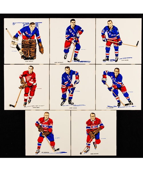 1962-63 H.M. Cowans/Screenarts Montreal Canadiens, Detroit Red Wings and New York Rangers Hockey Tile Collection of 8
