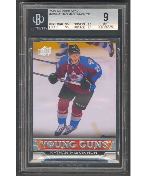 2013-14 Upper Deck Young Guns Hockey Card #238 Nathan MacKinnon Rookie - Beckett-Graded Mint 9