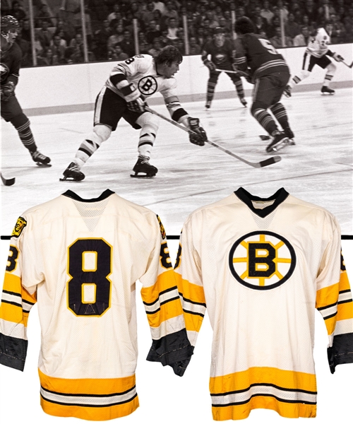 Boston Bruins 1975-77 Champion Game-Worn Home Jersey Attributed to Ken Hodge and Peter McNab - Team Repairs!