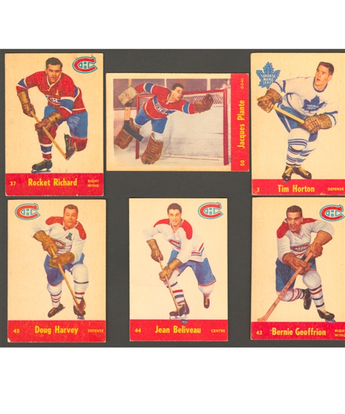 1955-56 Parkhurst Hockey Complete 79-Card Set Including Jacques Plante Rookie Card and Quaker Oats #3 Tim Horton  