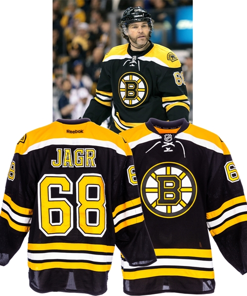 Jaromir Jagrs 2012-13 Boston Bruins Game-Worn Playoffs Jersey with LOA - Photo-Matched to First Three Rounds of Playoffs!