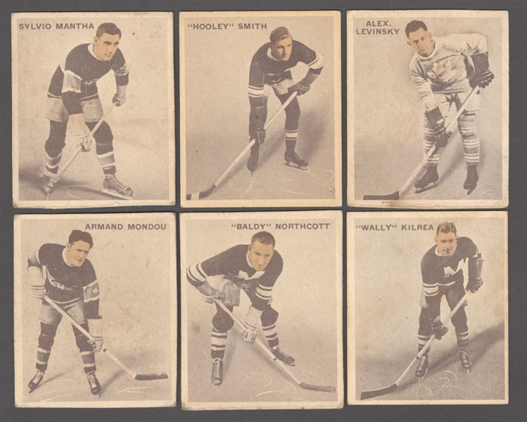 1933-34 World Wide Gum Ice Kings (V357) Hockey Card Collection of 9 Including #31 HOFer Hooley Smith, #42 HOFer Sylvio Mantha and #47 Alex Levinsky Rookie
