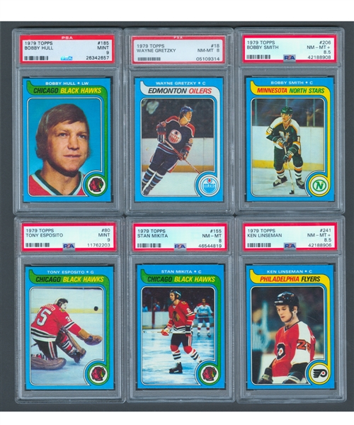 1979-80 Topps Hockey Complete 264-Card Set with #18 HOFer Wayne Gretzky Rookie Card (PSA 8) Plus 35 PSA-Graded Cards (All PSA 8 or Better)