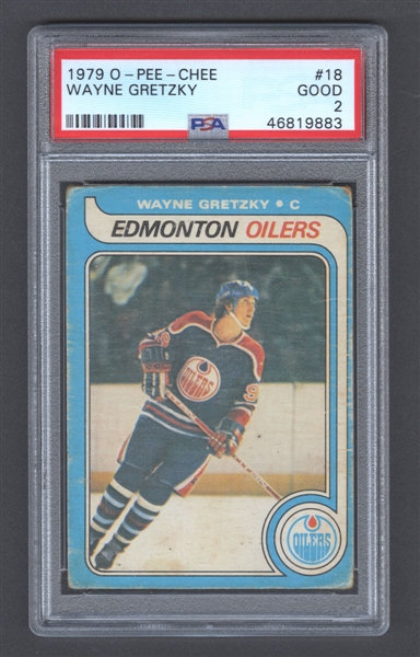 1979-80 O-Pee-Chee Hockey Card #18 HOFer Wayne Gretzky Rookie - Graded PSA 2