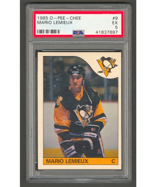 1985-86 O-Pee-Chee Hockey Card #9 HOFer Mario Lemieux Rookie - Graded PSA 5