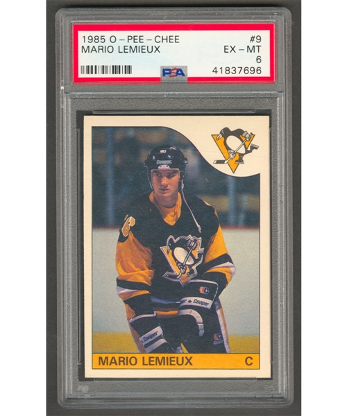 1985-86 O-Pee-Chee Hockey Card #9 HOFer Mario Lemieux Rookie - Graded PSA 6