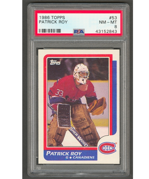 1986-87 Topps Hockey Card #53 HOFer Patrick Roy Rookie - Graded PSA 8
