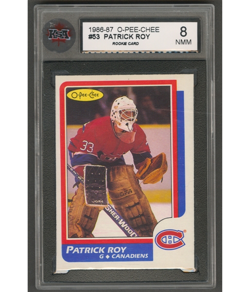 1986-87 O-Pee-Chee Hockey Card #53 HOFer Patrick Roy Rookie - Graded KSA 8