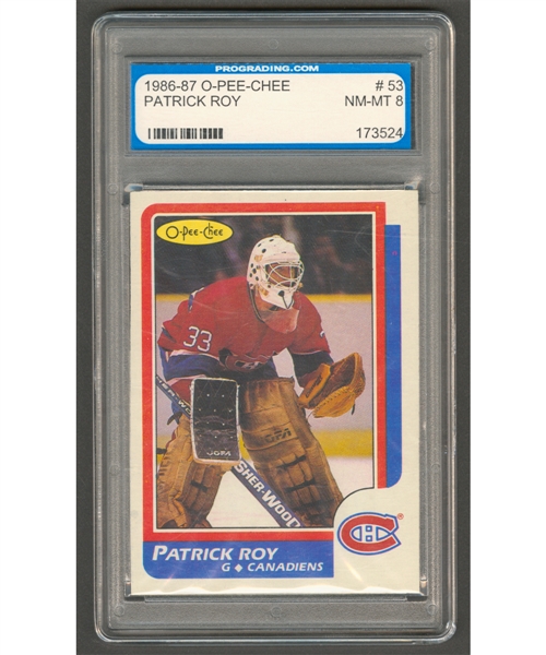 1986-87 O-Pee-Chee Hockey Card #53 HOFer Patrick Roy Rookie - Graded PGS 8