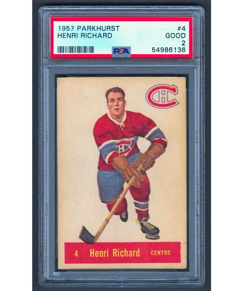 1957-58 Parkhurst Hockey Card #4 HOFer Henri Richard Rookie - Graded PSA 2