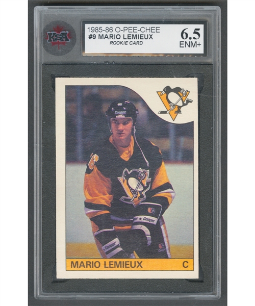 1985-86 O-Pee-Chee Hockey Card #9 HOFer Mario Lemieux Rookie - Graded KSA 6.5 